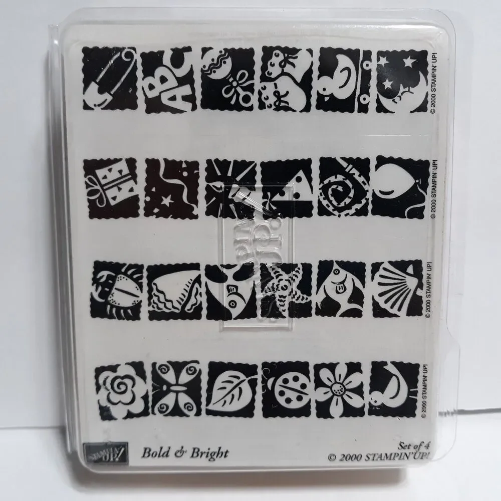 Stampin Up Bold & Bright NEW 2000 Wood Mount Stamp Set baby birthday fish flower